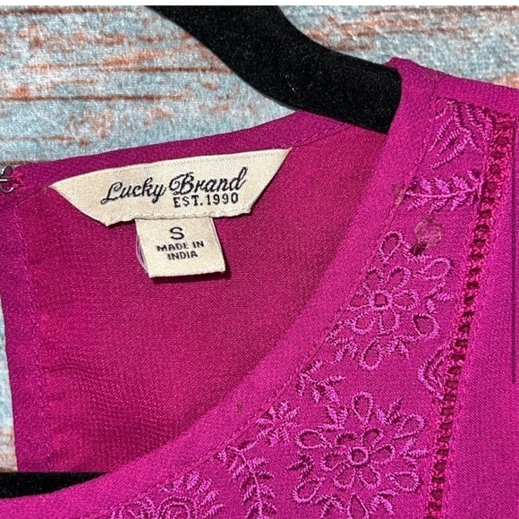 Lucky Brand Top S Embroidered Floral Boho Flowy Office Casual Pink Purple Girly - Picture 4 of 10